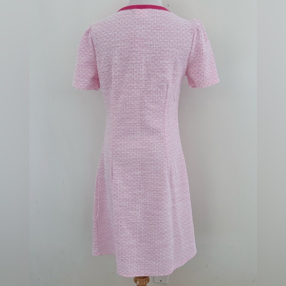 PATPAT-BARBIE || Pink Tweed Button Front Textured Dress with Bow. Sz. M - Picture 4 of 16
